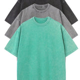 3pcs Men's 100% Cotton Loose-Fit T-Shirts in Solid Colors Casual Short Sleeve Crew Neck Ideal for Summer Outdoor