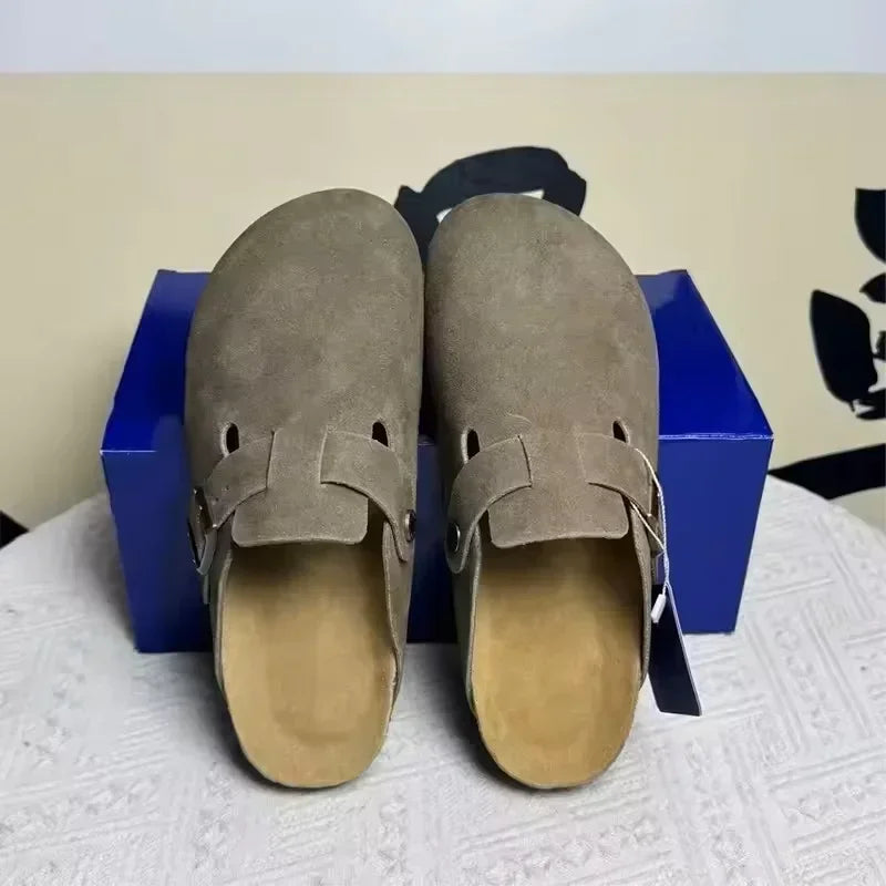 Retro Button-Toe Half Slides: Comfy Thick-Sole Mules