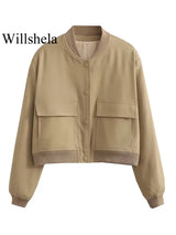 Willshela Women's Solid Bomber Jacket with Pockets