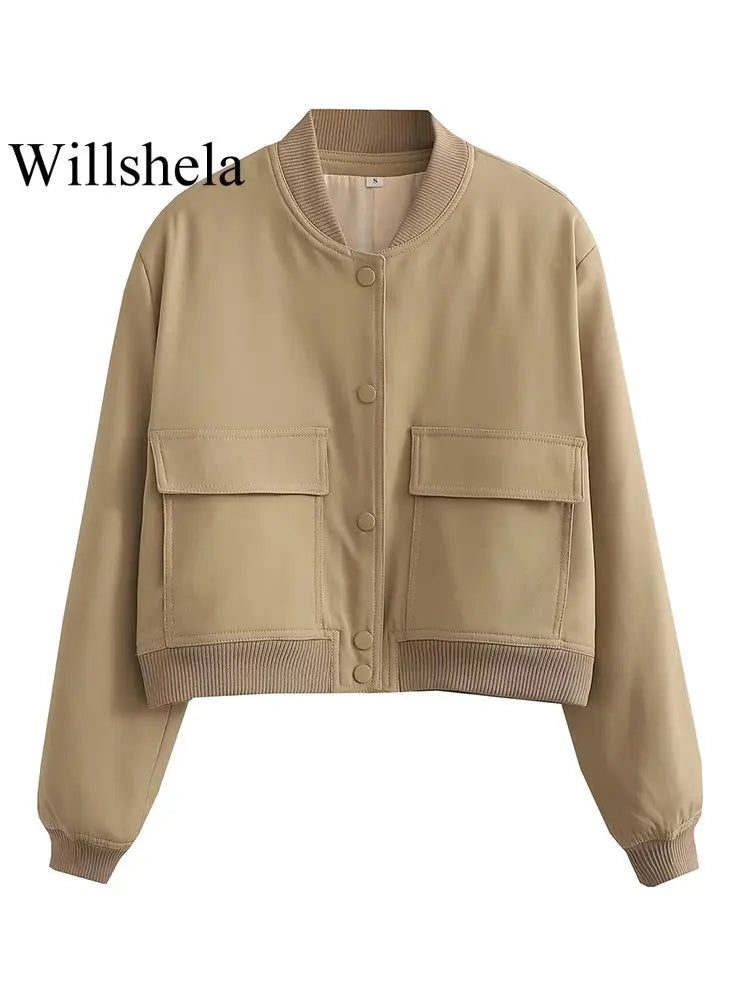 Willshela Women's Solid Bomber Jacket with Pockets