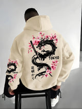 Men's Dragon & Cherry Blossom Print Hoodie
