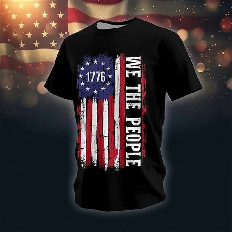 Men's USA Retro Flag & 3D Skull T-Shirt