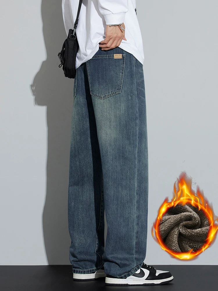 Men's Fleece-Lined Wide-Leg Jeans – Winter Warmth
