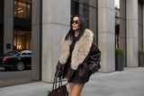 Oversized Faux Leather Winter Jacket