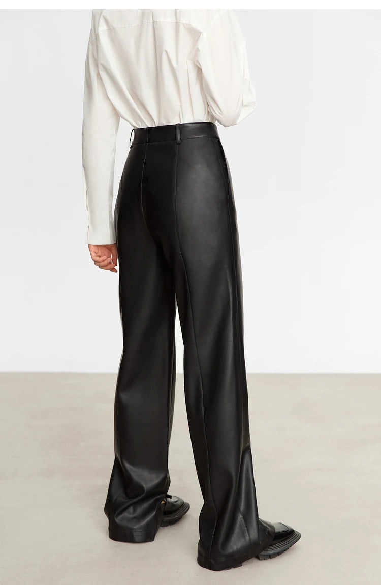 Minimalist Straight-Leg PU Leather Trousers