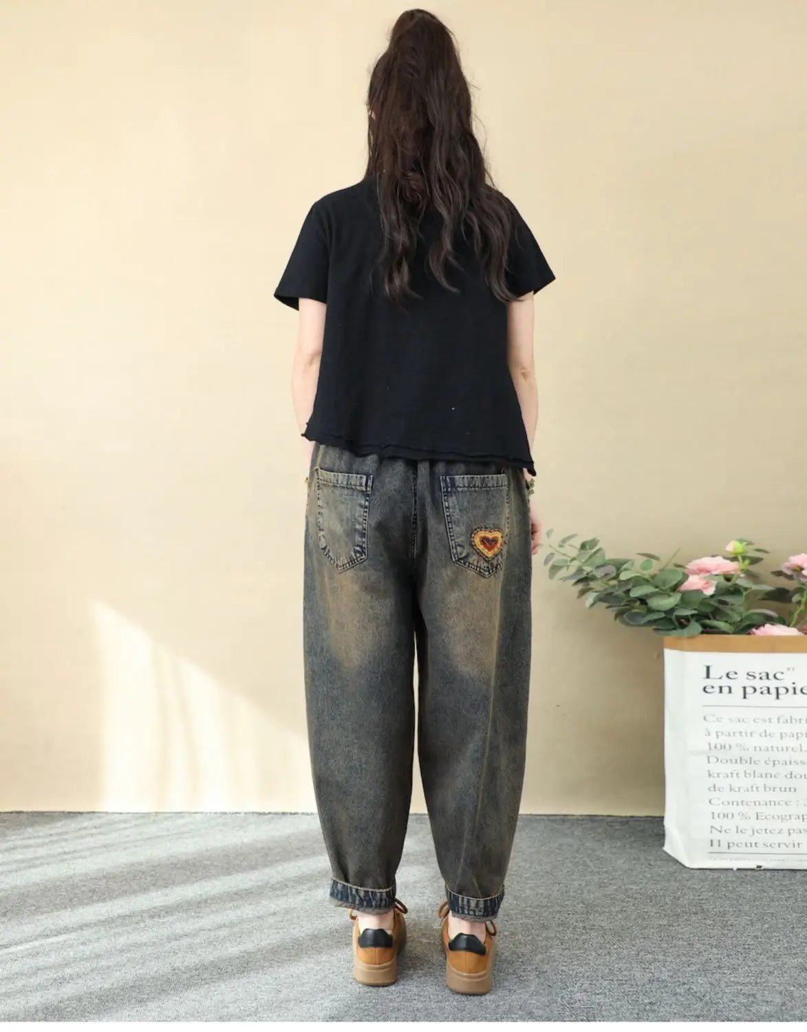 Women's Retro Embroidered High-Waist Jeans