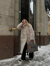 Gray Wool-Blend Faux Fur Maxi Coat