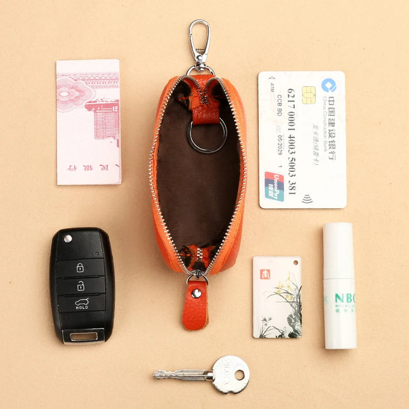 EDC Keychain for Women Genuine Leather Key Box for Car Keys Holder Case Mini  Pocket Card Wallet Coin Pouch Women's Purses