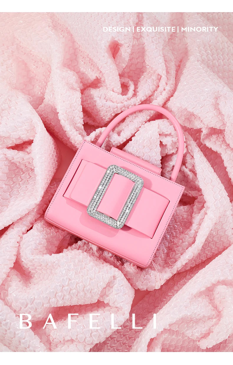BAFELLI 2026 NEW WOMEN'S FASHION PINK EVENING HANDBAG SHOULDER BOXY BAG CASUAL PURSE LUXURY BRAND DESIGNER LEATHER TREND LADY