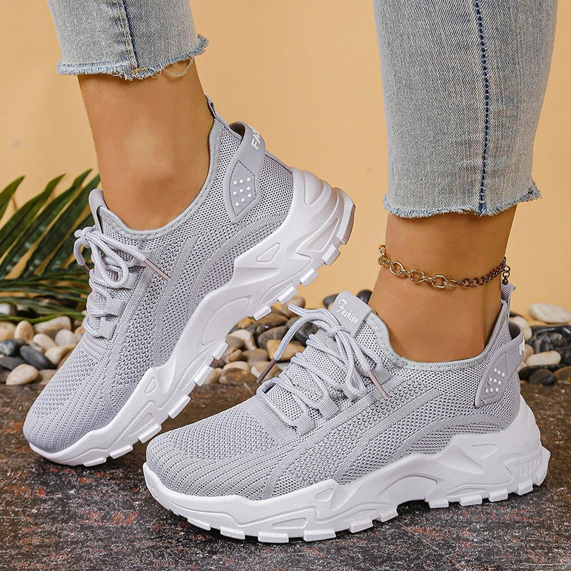 Women's Knitted Mesh Slip-On Sneakers — Breathable Platform Running Shoes