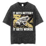 The Horrors Are Never Ending Yet I Remain Silly T-shirt Funny Japanese Style Frog Retro Washed T Shirt Men's Oversized Tees Tops