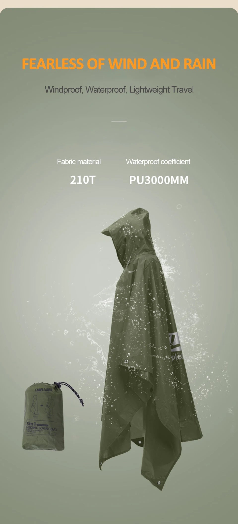 3-in-1 Waterproof Rain Poncho | Hooded Outdoor Rainwear