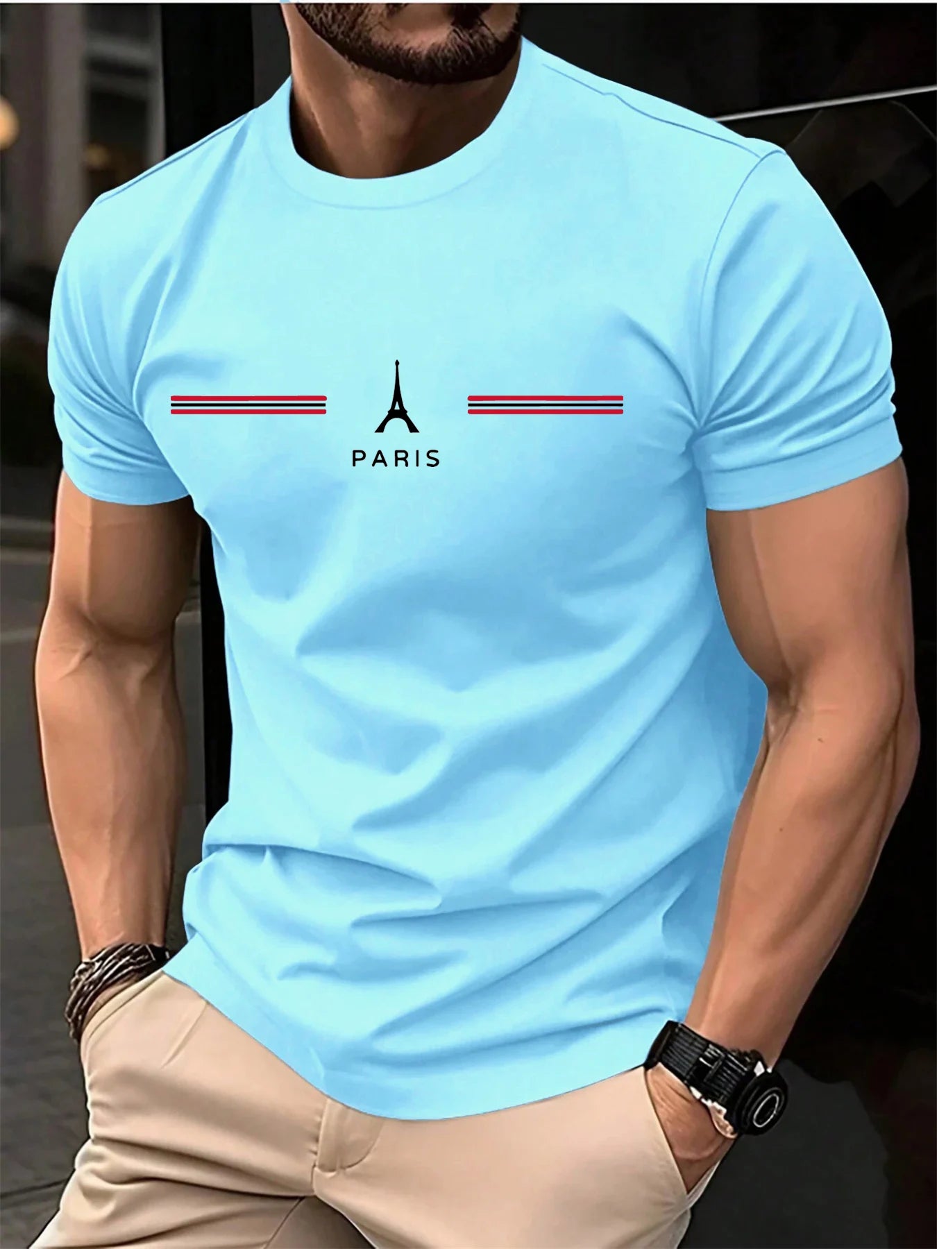 Men’s Paris Letter Print Oversized Cotton Tee