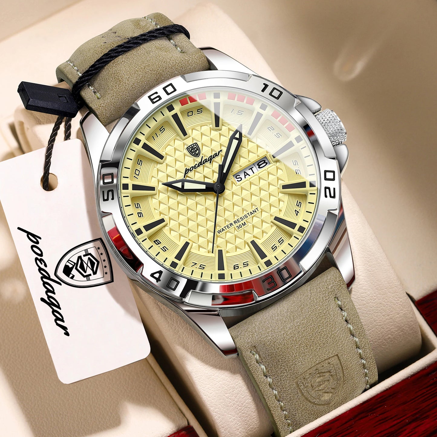 POEDAGAR Original Business Man Wristwatch Waterproof Luminous Date Week Casual Watch For Men Quartz Leather Luxury Fashion Men's Watches Reloj