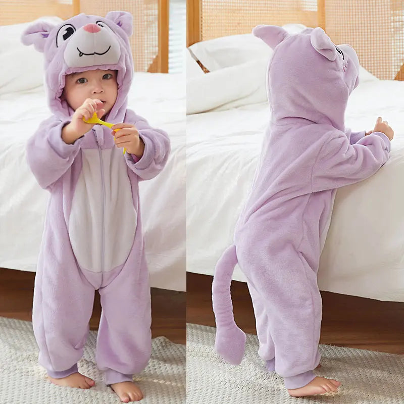 Animal Theme Flannel Baby Romper