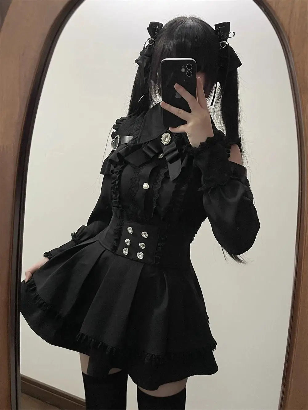 High Waist Lolita School orm Set Winter Faion oulder Bared irt And  Skirt Spicy Girl Clete Outfit Polyester ...