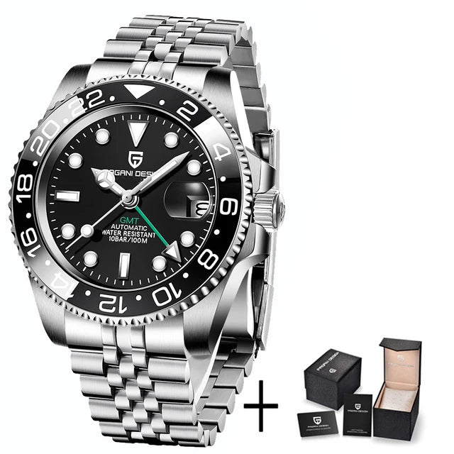 PAGANI DESIGN GMT Automatic Watch — Sapphire Crystal, 10-Bar Waterproof, 40mm