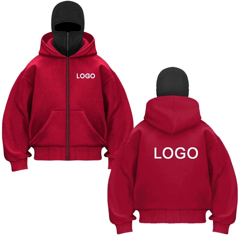 Customized Double-hooded Zipper Hoodies Men Personality Printed Long Sleeve Zip Up Sweatshirts Women Ninja Mask Pullovers Jacket