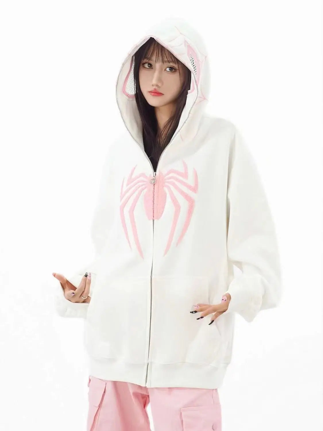 Oversized Y2K Spider Zip-Up Hoodie