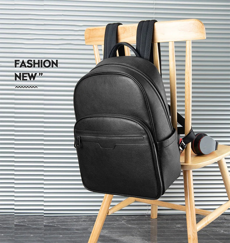New Brand Genuine Leather Men Backpacks Fashion Real Natural Leather Student Backpack Boy Luxury Computer Laptop Bags