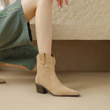 2026 Autumn Cow Suede Women Boots Pointed Toe Chunky Heel Boots for Women Fashion Short Boots Winter Boots Women Western Boots