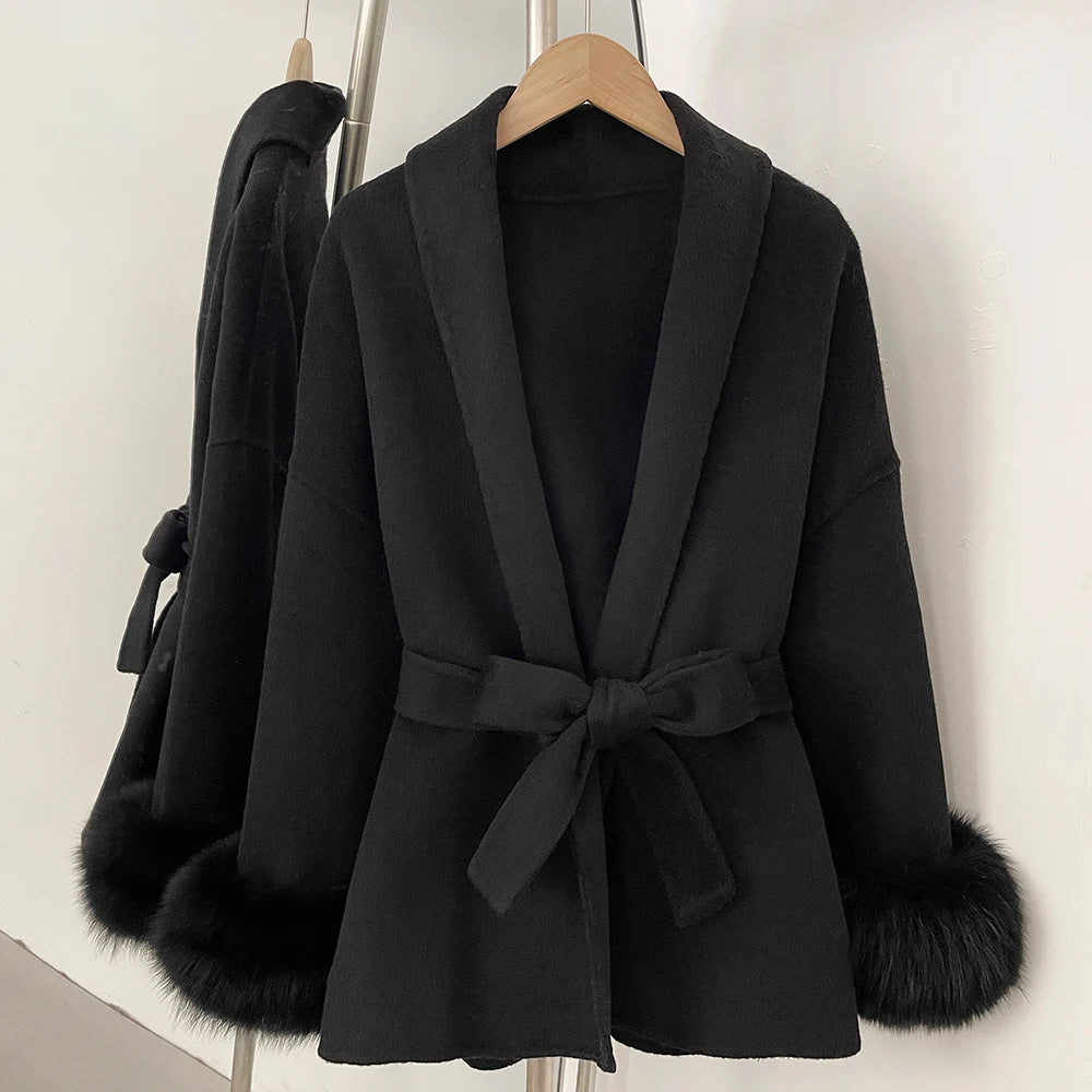 Double-Sided Wool & Fox Fur Jacket