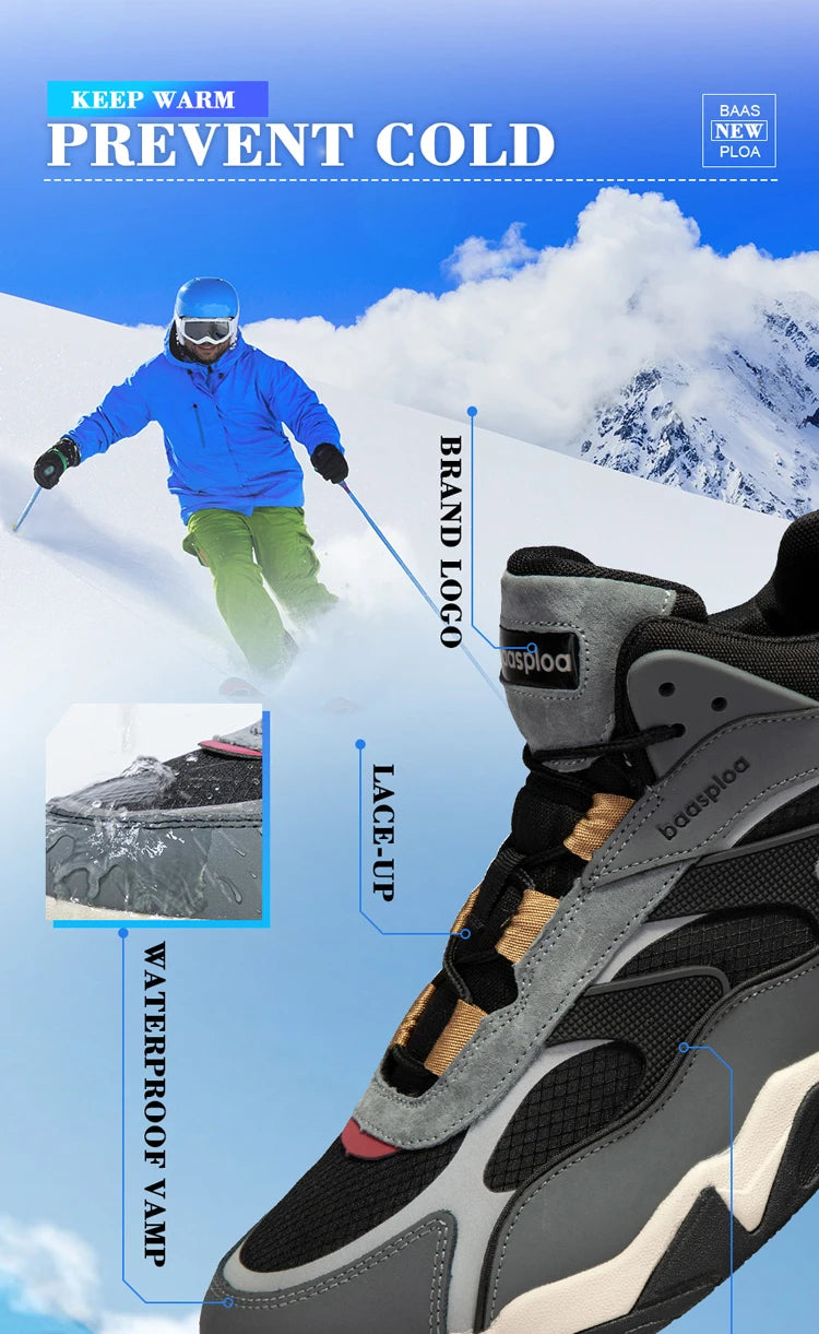 Baasploa Winter Men Shoes Fashion Plush Warm Waterproof Leather Sports Shoes Male Casual Outdoor Non-Slip Lace up Walking Shoes