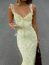 Women's Floral Print Backless Maxi Dress