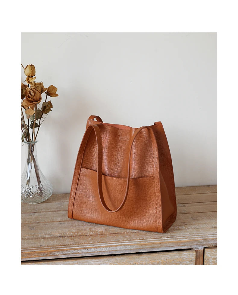 2025 New Women Bag Female Luxury Fashion Shoulder Bags Lady Soft 100% Cowhide Genuine Leather Niche Design Tote Bucket Handbag