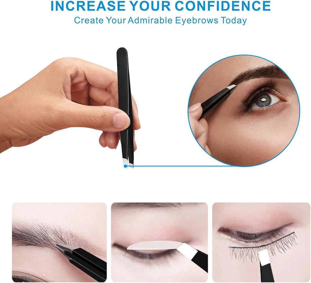 Professional 4-Piece Stainless Steel Tweezers Set with Travel Case - USA Origin