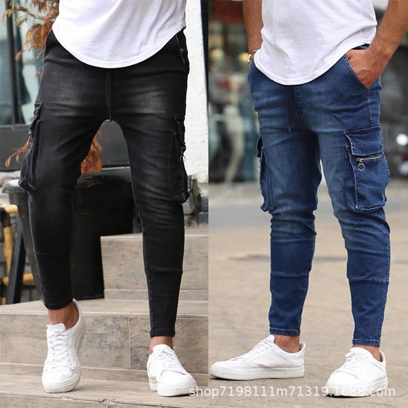 Men's Slim Fit Elastic Denim Cargo Joggers