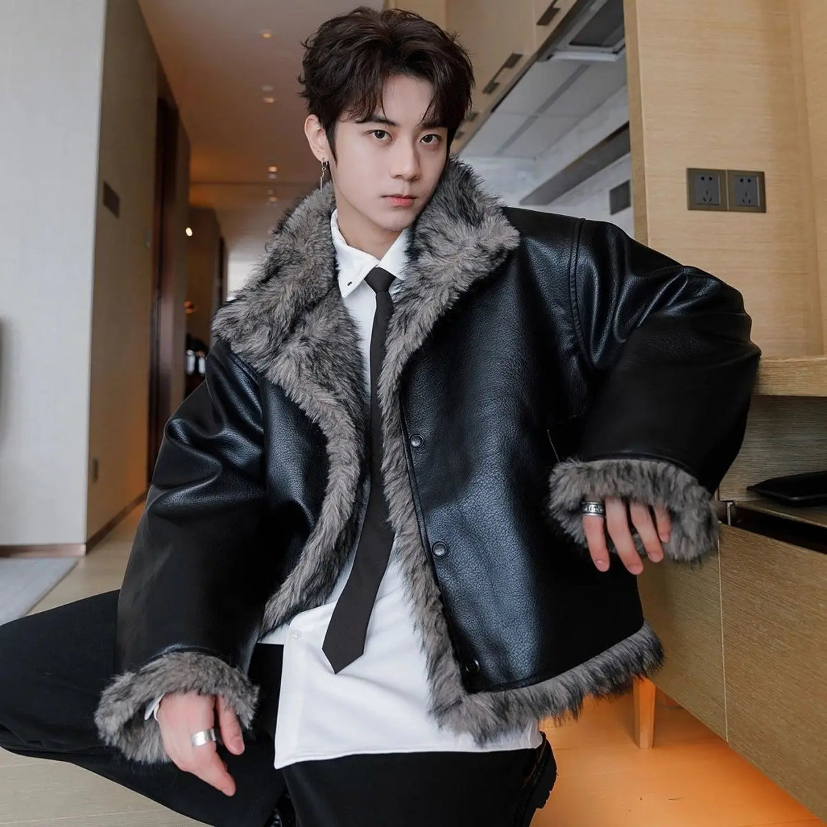 Men's Hooded Faux Fur Winter Jacket
