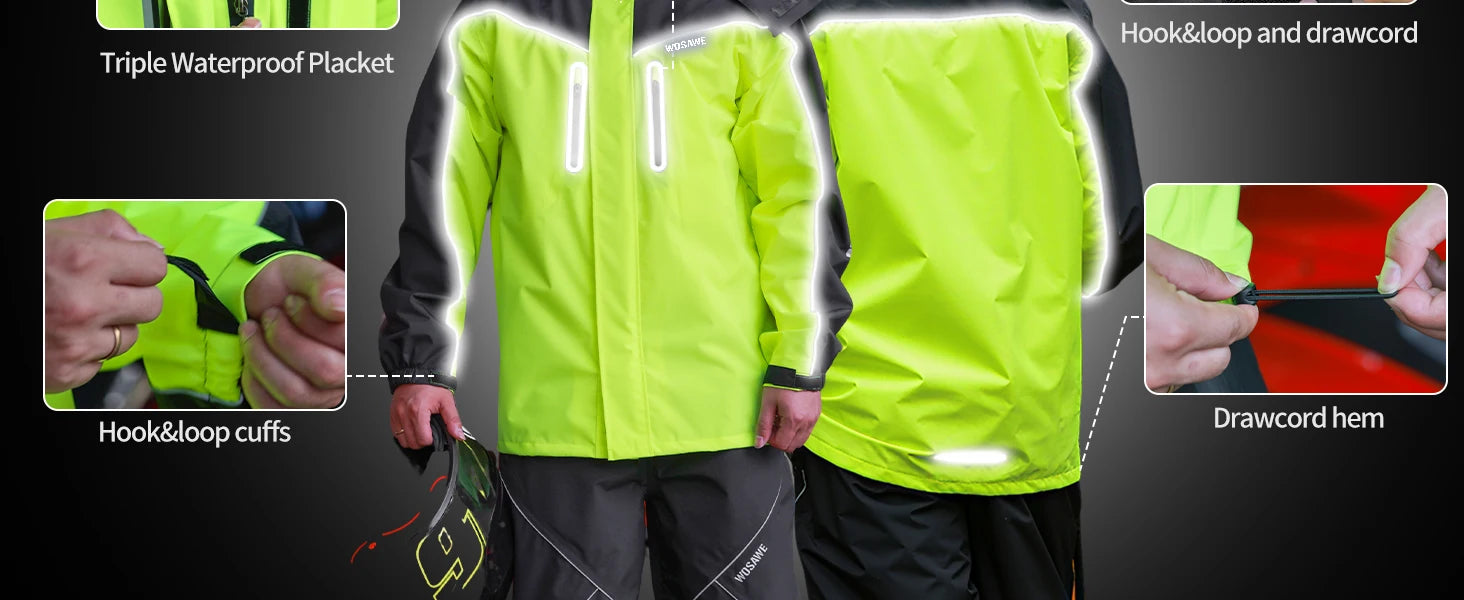 WOSAWE Unisex Waterproof Riding Rain Jacket | Reflective