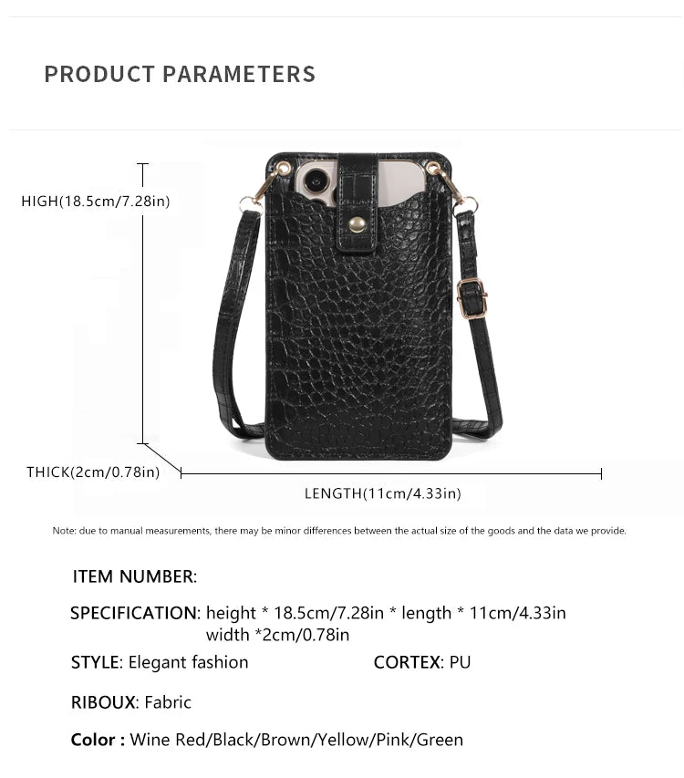 Women Mini Bag PU Leather Crossbody Purse Wallet Shoulder Pouch Mobile Phone Bag