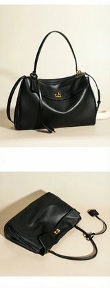 2026 large Genuine leather shoulder bag armpit top layer cowhide large capacity women's commuting high-end tote bag
