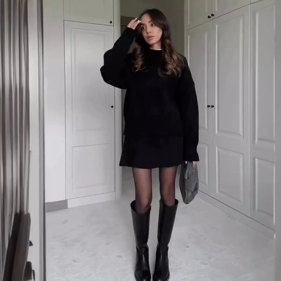 Chic USA-Made Knitted 2-Piece Sweater & Mini Skirt Set