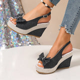 Women's Rivet-Detail Wedge Sandals — Buckle Strap Platform Beach Shoes