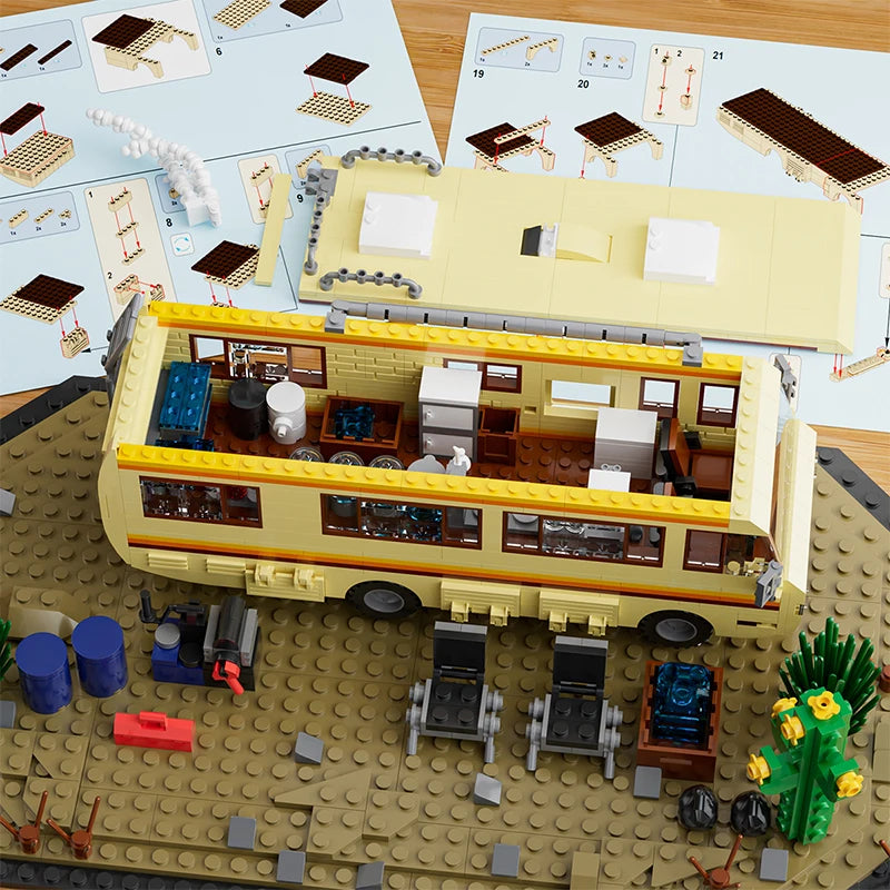 Technical Breaking Bad RV Adventure Camper Bus Car Model Building Blocks Fit Car Vehicle Assemble Bricks Toys For Avid Fans
