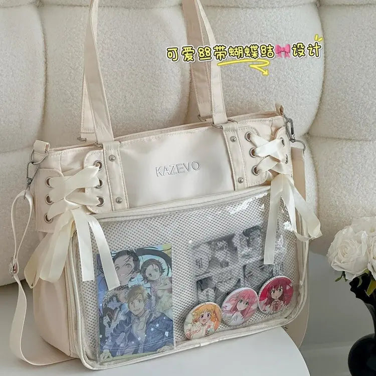Italife Luxury Large Ita Bag with Ribbon ACG Display Women Blue Big Clear Shoulder Bag with Pin Insert Girl Pink Itabag Bow H201