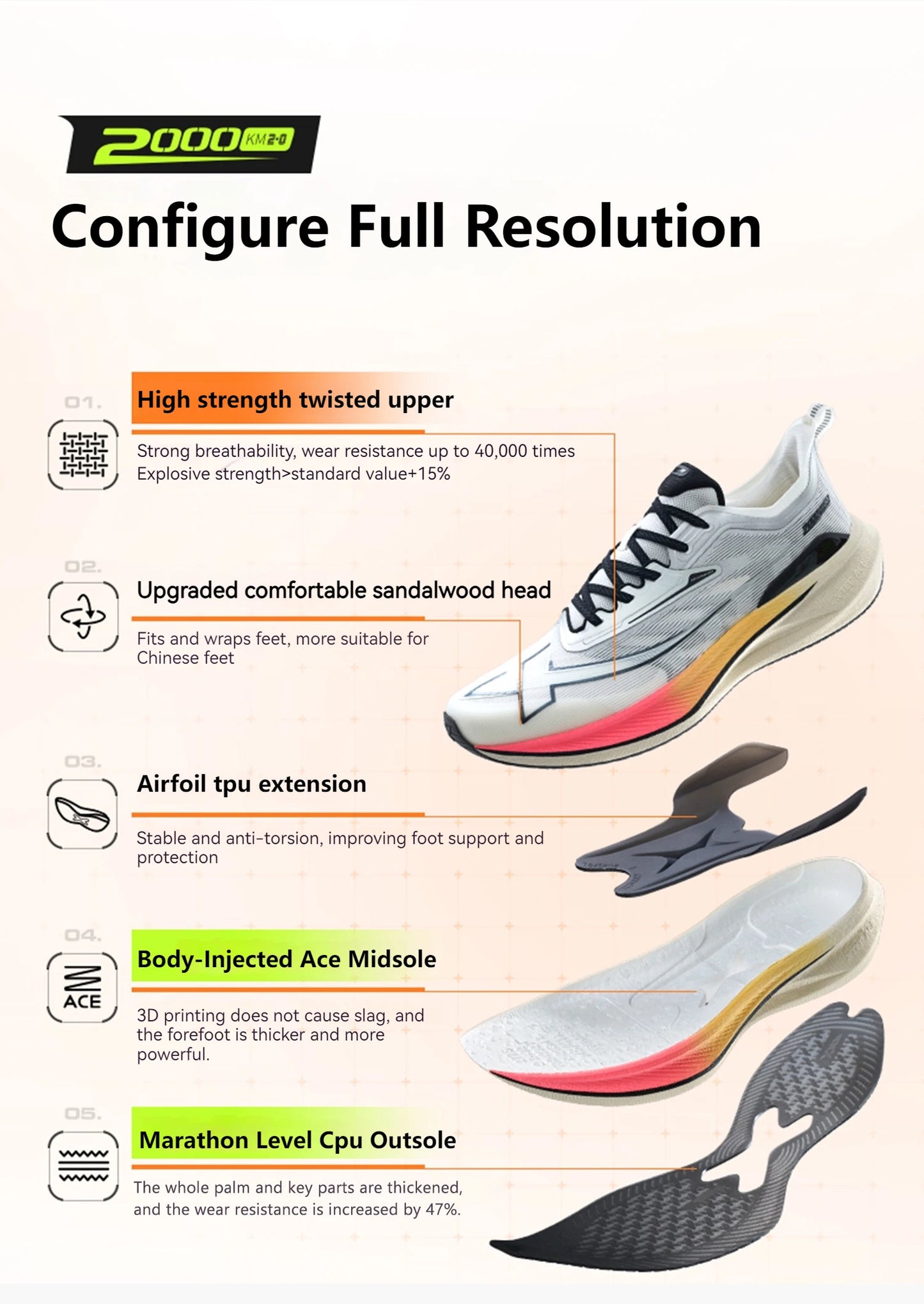 Xtep 2000KM 2.0 Running Shoes Men  Summer Professional TPU Shock Absorption Sneakers 876219110043(suggest half size down)