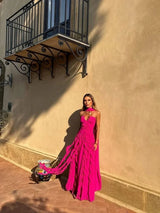 Halter Sweetheart Ruffle Chiffon Evening Gown | Maxi Dress
