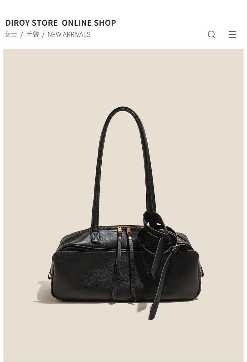 High Version Genuine Leather Pillow Bag for Women 2026 New All-Match Large Capacity First Layer Cowhide Bowling Bag for Women