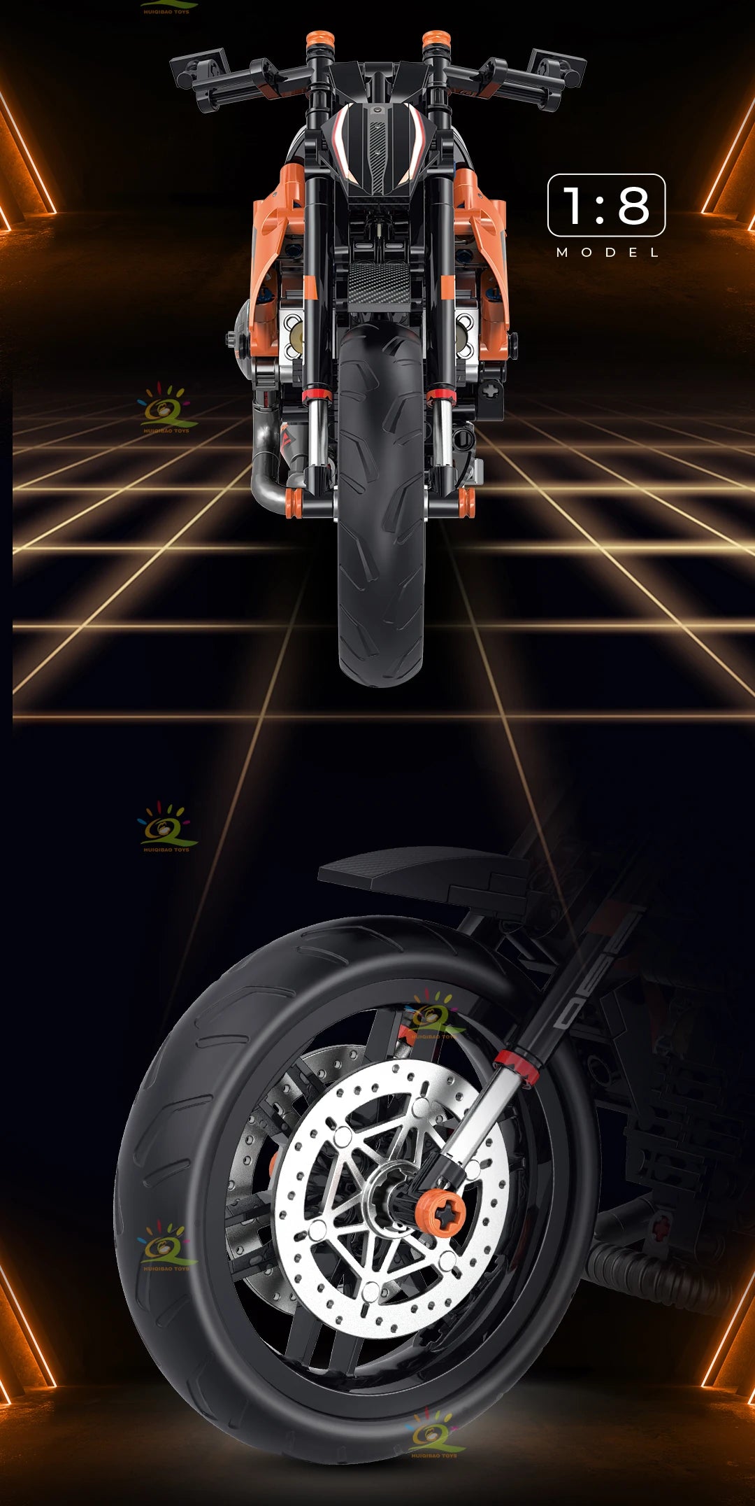 HUIQIBAO 1:8 Classic Motorbike Building Blocks High-tech Model Moto City Racer Bricks Toy for Kid Boy Children Adult MOC Car Set