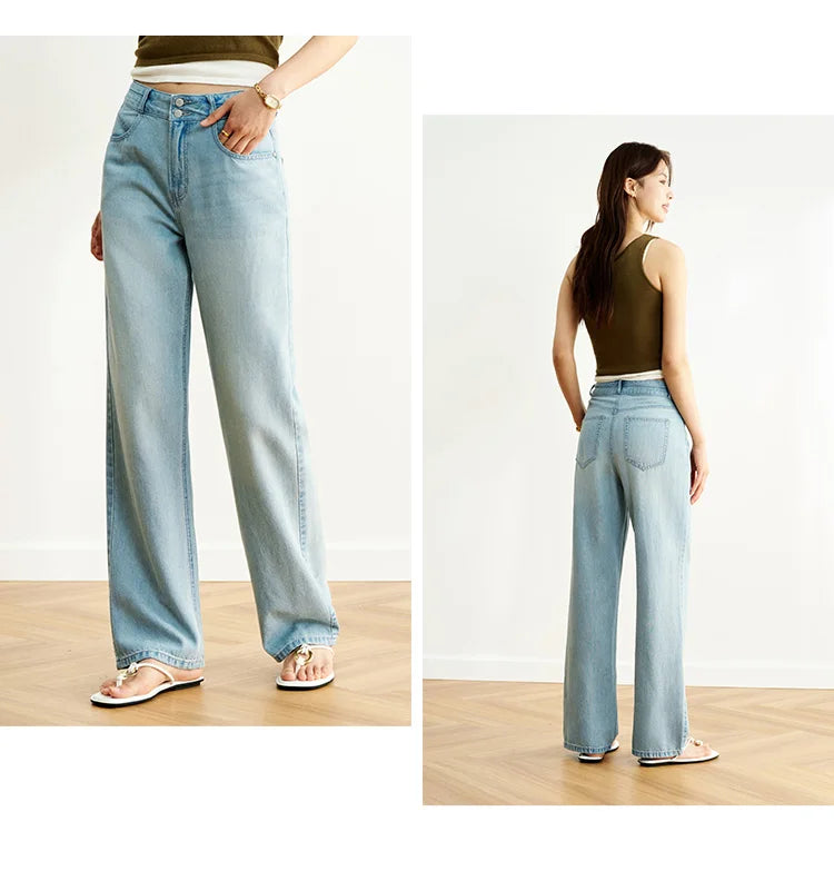 Women's Soft Denim Mid-Rise Wide-Leg Jeans