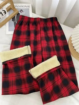 Plaid Plush Wide-Leg Trousers
