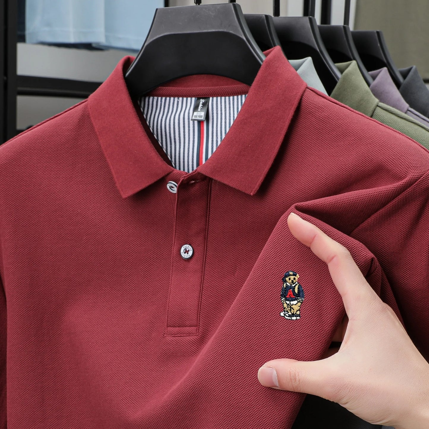 Men's Cotton Bear Embroidery Polo | Korean Style
