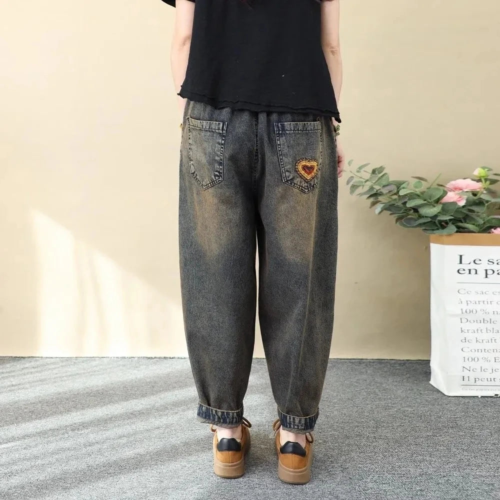Women's Retro Embroidered High-Waist Jeans