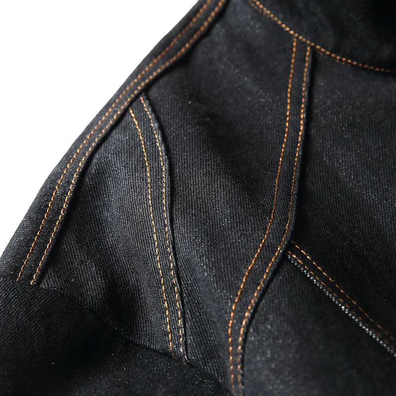 American Vintage Denim Jacket Men Stand Collar Cotton Spring Metal Button Splicing Regular Fit Streetwear Trendy Casual Outwear