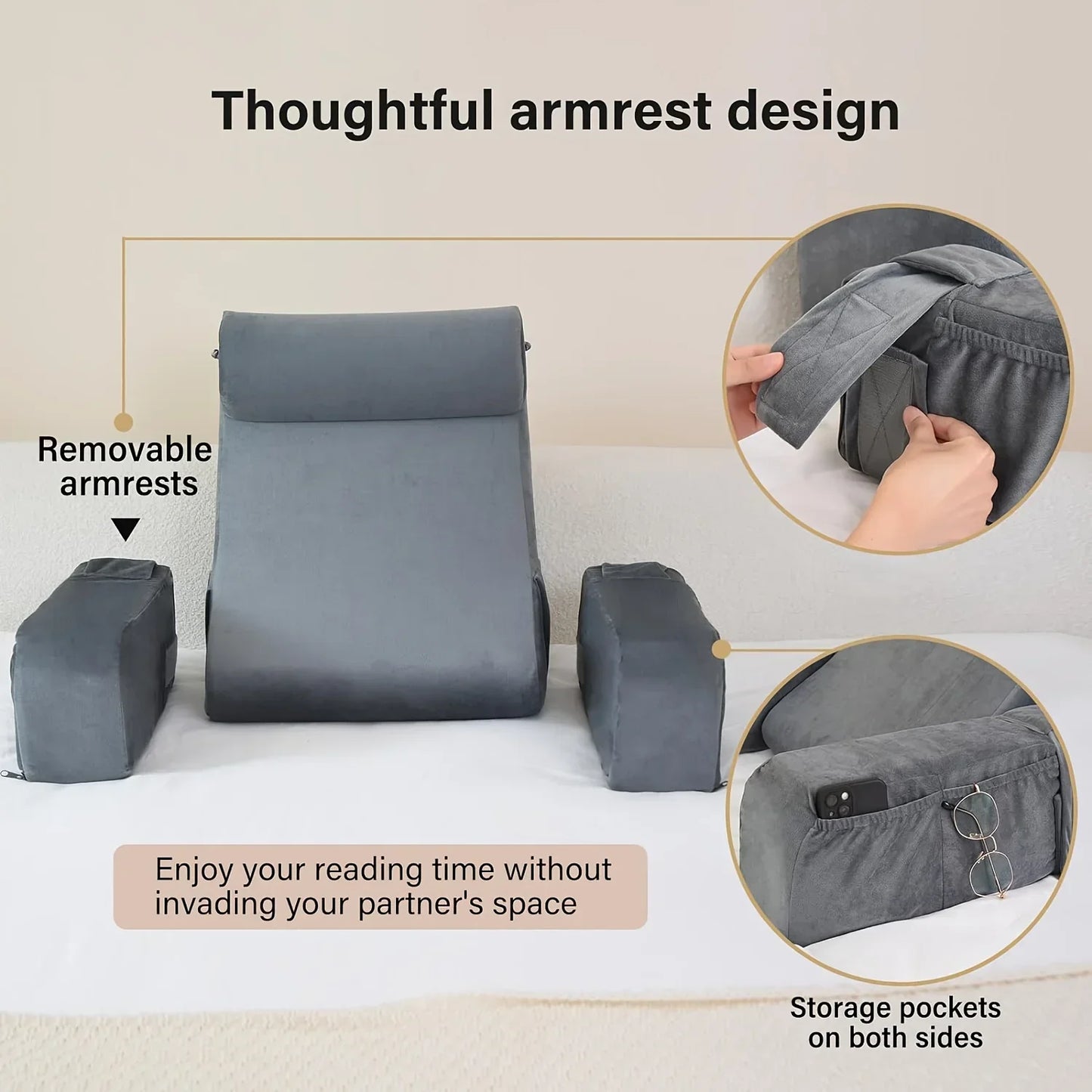 Reading Pillow for Bed Extra Large Arm Rest Pillow Memory Foam Bed Rest Pillow for Reading TV Gaming Comfort Bed Chair Cushion