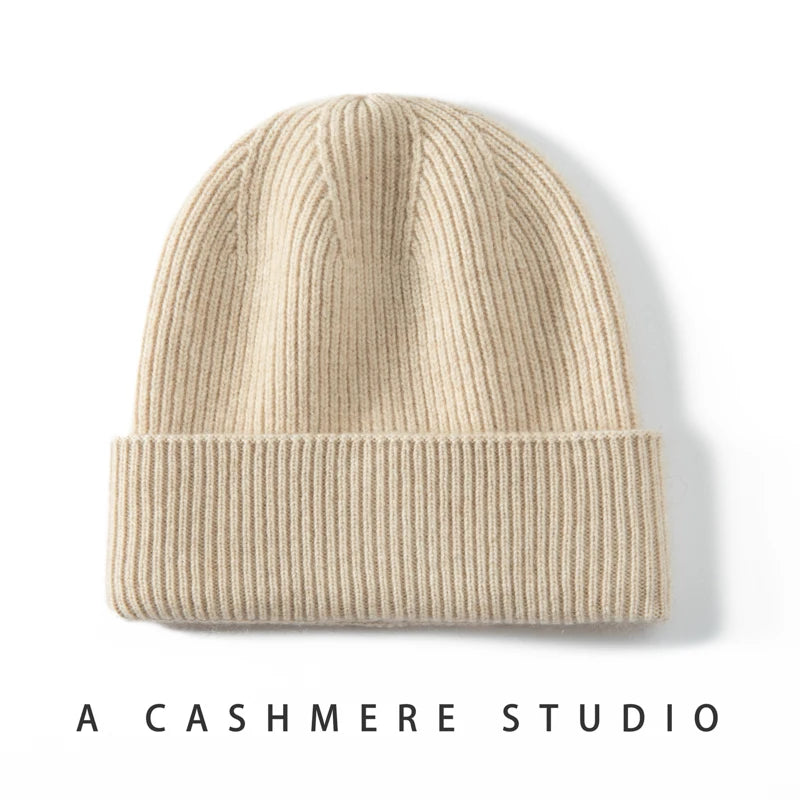 MERRILAMB 100% Cashmere Knit Beanie – Unisex Winter Hat